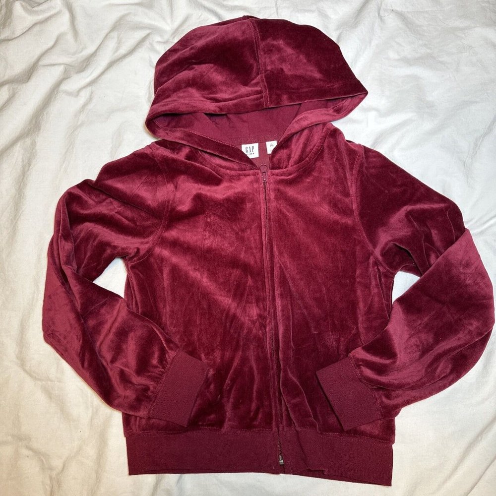 Gap Kids Dark Red Velour Hoodie Jacket XL 12 BTS Fall Winter Holiday